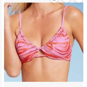 Shade & Shore Pink and Orange marble Swirl Bikini Top size 34D
